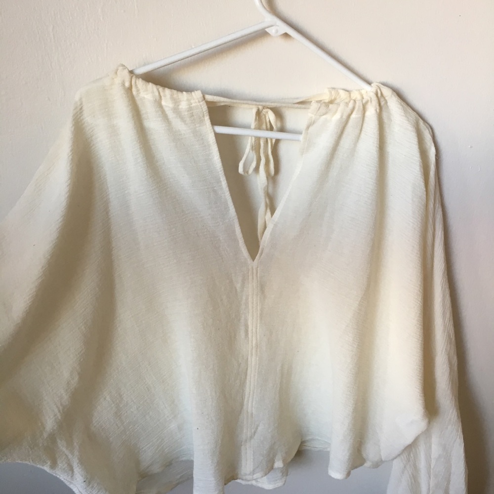 Hackwith brand drawstring top in cream